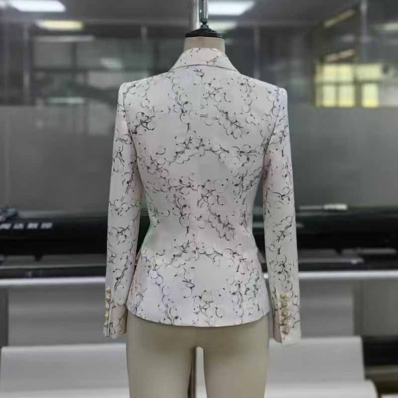 Women's Floral Blazer with Gold Button Trendy Jacket