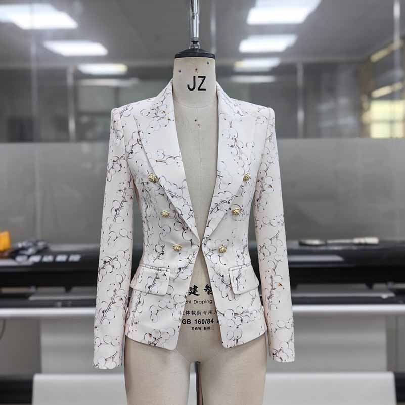 Women's Floral Blazer with Gold Button Trendy Jacket