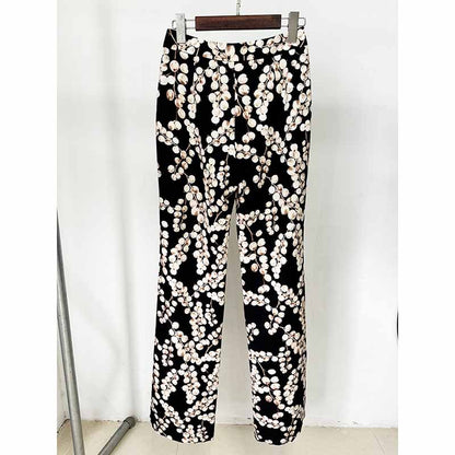 Women's Graphic Printed Pants Set Gold Buttons Two Pieces Pantsuit