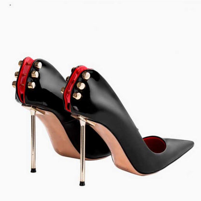 Women's Heels Black Pumps Hollow Metal Stilettos