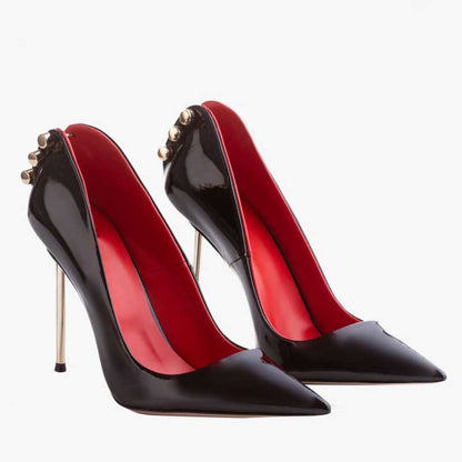 Women's Heels Black Pumps Hollow Metal Stilettos