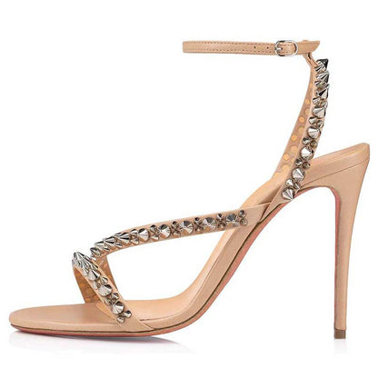Women's High Heels Sandals Rivets Stilettos Dress Shoes Ankle Buckle Hollow Pumps