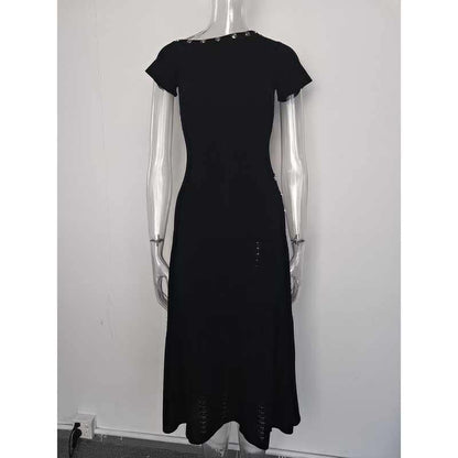 Women's Knitted Midi Dress Short Sleeves Asymmetric Neck Long Dress