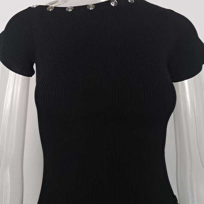 Women's Knitted Midi Dress Short Sleeves Asymmetric Neck Long Dress