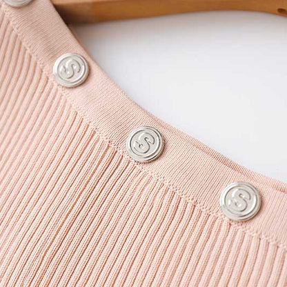 Women's Knitted Midi Dress Short Sleeves Asymmetric Neck Long Dress