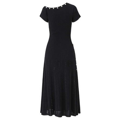 Women's Knitted Midi Dress Short Sleeves Asymmetric Neck Long Dress