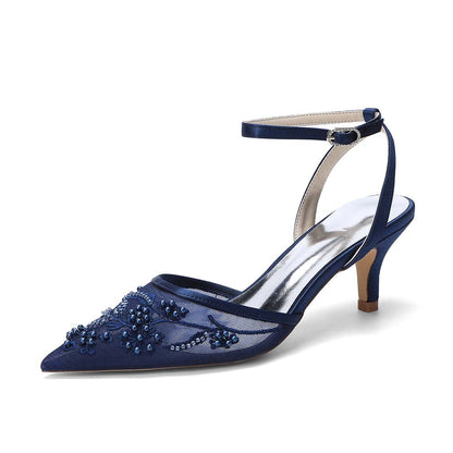 Women's Kitten Heel Ankle-Strap Lace Wedding Shoes For Bride