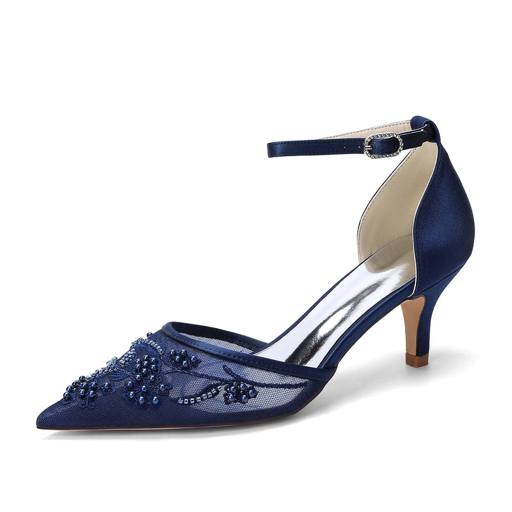 Women's Kitten Heel Closed-Back Lace Wedding Shoes For Bride