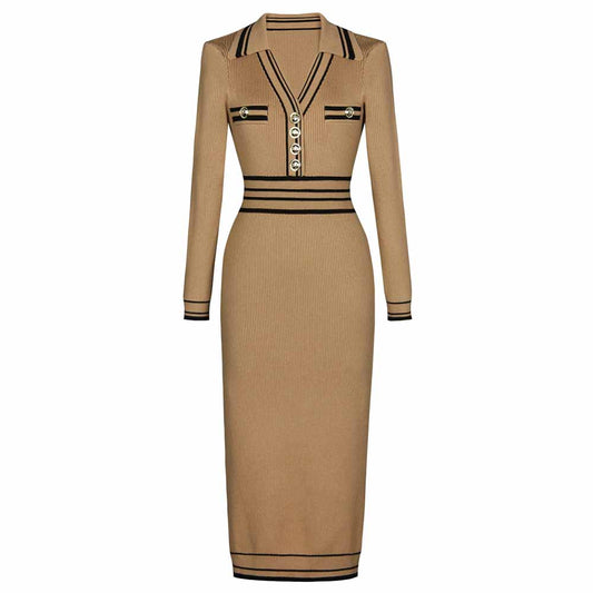 Women's Knitted Midi Dress With Sleeves Bodycon Dress