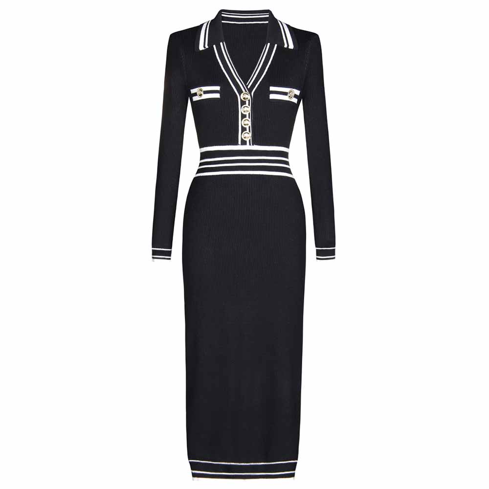 Women's Knitted Midi Dress With Sleeves Bodycon Dress