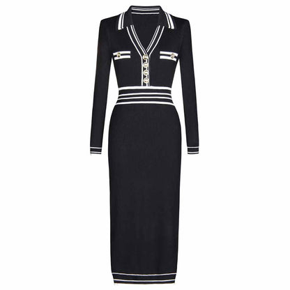 Women's Knitted Midi Dress With Sleeves Bodycon Dress