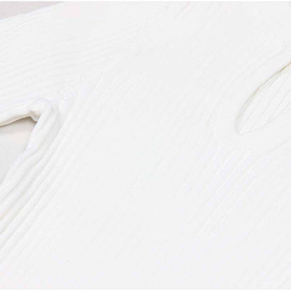 Women's Knitted Skater Short Dress Ribbed Mini Dress in White