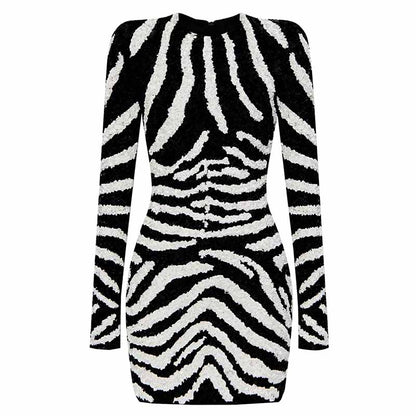 Women's Knitted Zebra-print Embellished Mini Dress