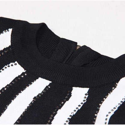 Women's Knitted Zebra-print Embellished Mini Dress