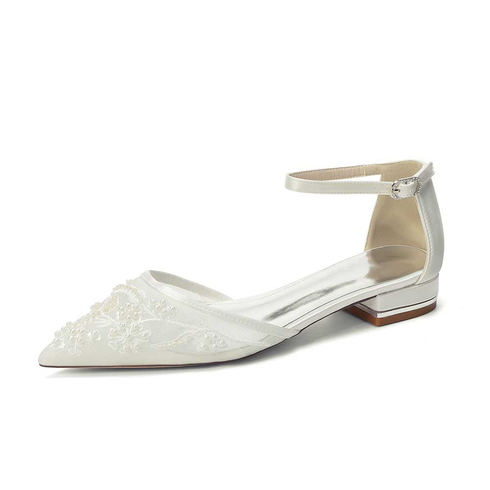 Women's Lace Bridal Shoes Closed Back Flats Wedding Shoes