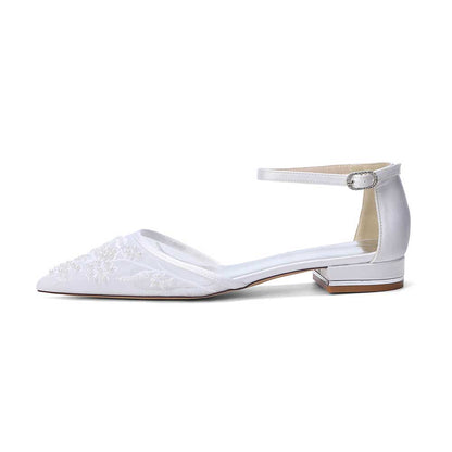 Women's Lace Bridal Shoes Closed Back Flats Wedding Shoes
