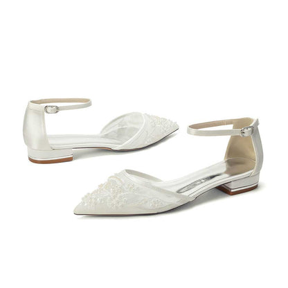 Women's Lace Bridal Shoes Closed Back Flats Wedding Shoes