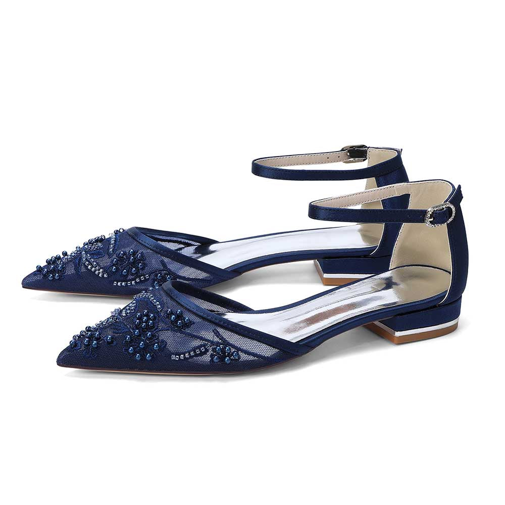 Women's Lace Bridal Shoes Closed Back Flats Wedding Shoes