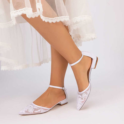 Women's Lace Bridal Shoes Closed Back Flats Wedding Shoes