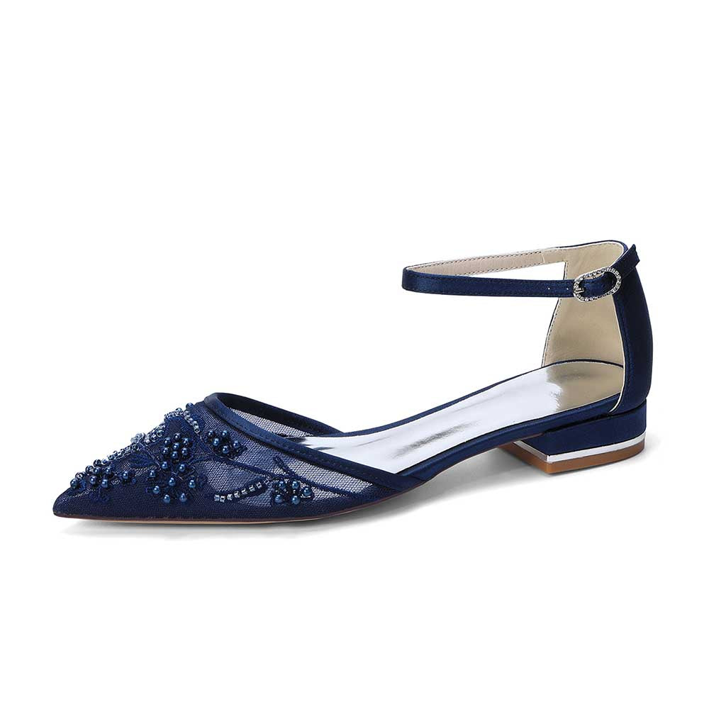 Women's Lace Bridal Shoes Closed Back Flats Wedding Shoes