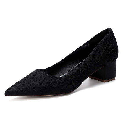 Women's Lace Pointed Toe Chunky Heel Shoes - Wedding Bridal & Formal Evening Pumps