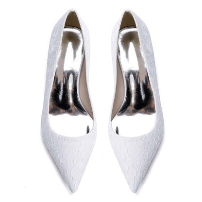 Women's Lace Pointed Toe Chunky Heel Shoes - Wedding Bridal & Formal Evening Pumps