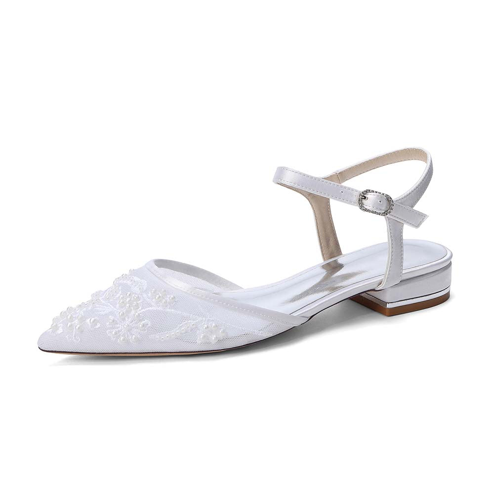 Women's Lace Wedding Shoes Pointed Toe Flat Bridal Shoes