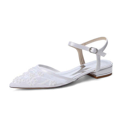 Women's Lace Wedding Shoes Pointed Toe Flat Bridal Shoes