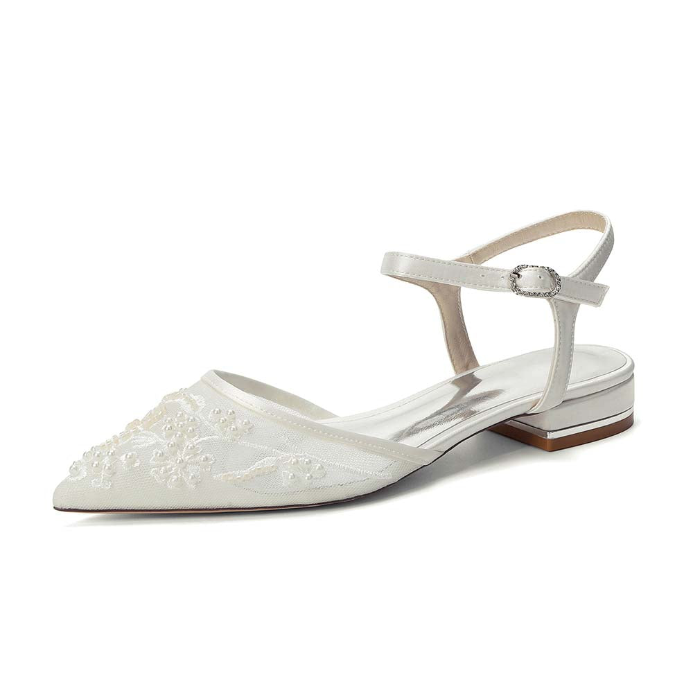 Women's Lace Wedding Shoes Pointed Toe Flat Bridal Shoes