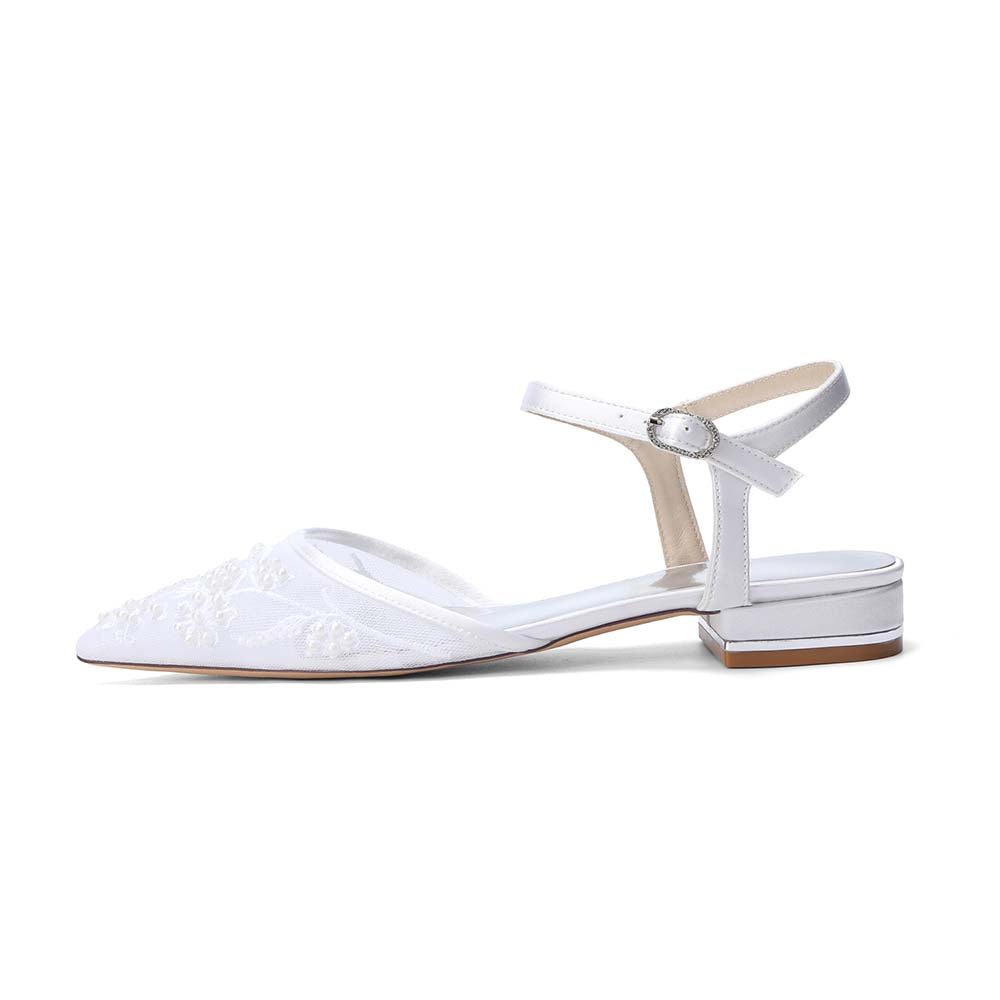 Women's Lace Wedding Shoes Pointed Toe Flat Bridal Shoes