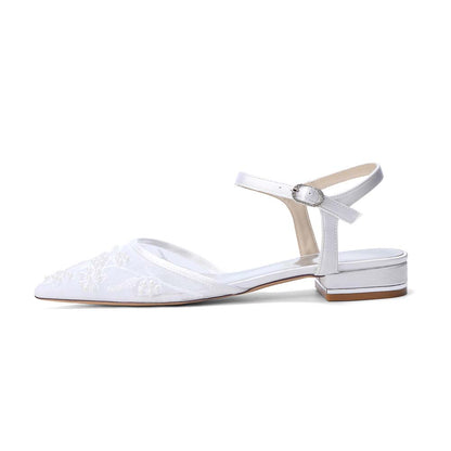 Women's Lace Wedding Shoes Pointed Toe Flat Bridal Shoes
