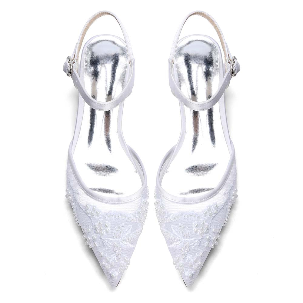 Women's Lace Wedding Shoes Pointed Toe Flat Bridal Shoes
