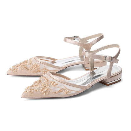 Women's Lace Wedding Shoes Pointed Toe Flat Bridal Shoes