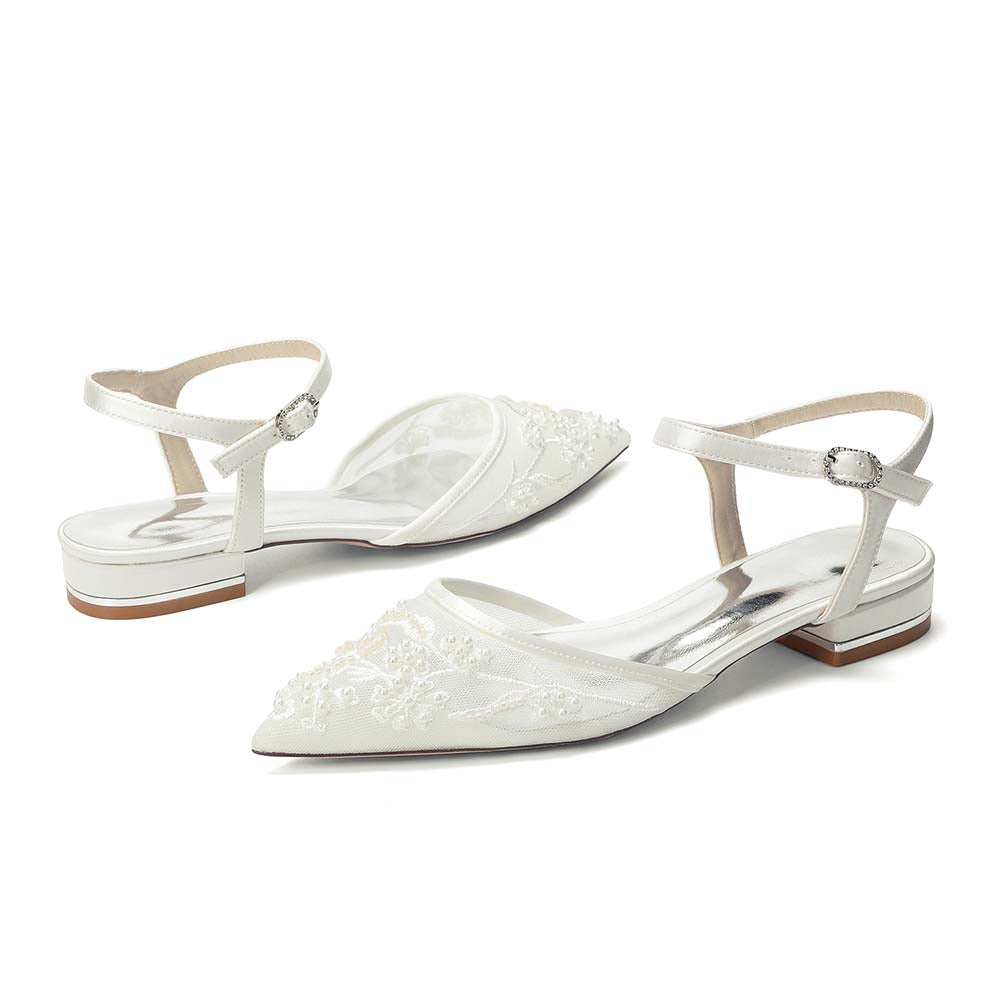 Women's Lace Wedding Shoes Pointed Toe Flat Bridal Shoes