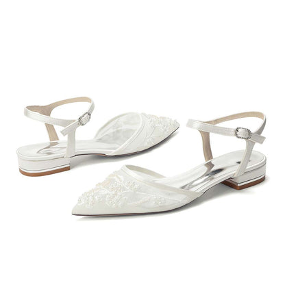 Women's Lace Wedding Shoes Pointed Toe Flat Bridal Shoes