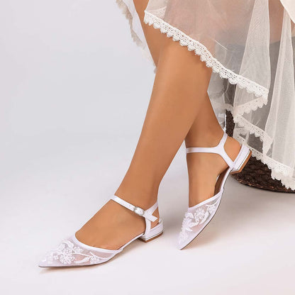 Women's Lace Wedding Shoes Pointed Toe Flat Bridal Shoes