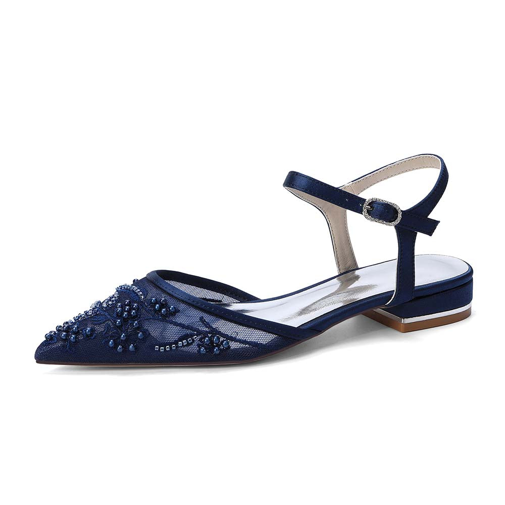 Women's Lace Wedding Shoes Pointed Toe Flat Bridal Shoes