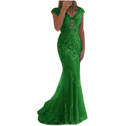 Lace Bridesmaid Dress Mermaid V Neck Long Evening Dresses Formal Wedding Gown