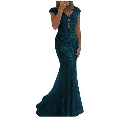 Lace Bridesmaid Dress Mermaid V Neck Long Evening Dresses Formal Wedding Gown