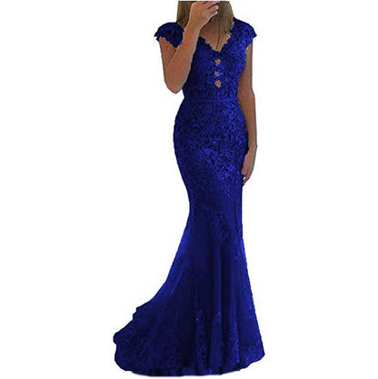 Lace Bridesmaid Dress Mermaid V Neck Long Evening Dresses Formal Wedding Gown