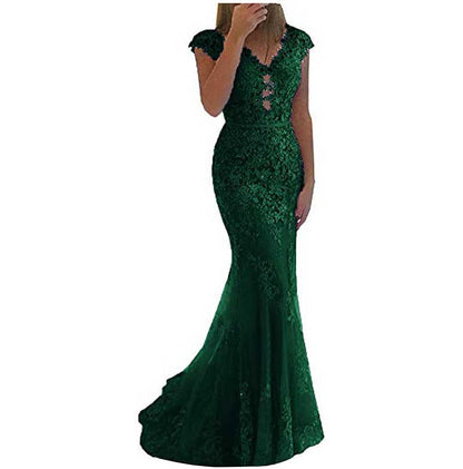 Lace Bridesmaid Dress Mermaid V Neck Long Evening Dresses Formal Wedding Gown