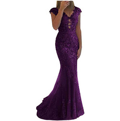 Lace Bridesmaid Dress Mermaid V Neck Long Evening Dresses Formal Wedding Gown