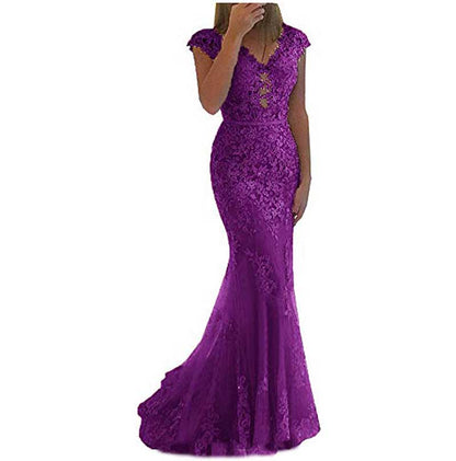 Lace Bridesmaid Dress Mermaid V Neck Long Evening Dresses Formal Wedding Gown
