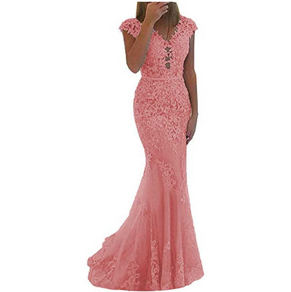 Lace Bridesmaid Dress Mermaid V Neck Long Evening Dresses Formal Wedding Gown