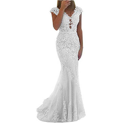 Lace Bridesmaid Dress Mermaid V Neck Long Evening Dresses Formal Wedding Gown