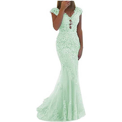 Lace Bridesmaid Dress Mermaid V Neck Long Evening Dresses Formal Wedding Gown