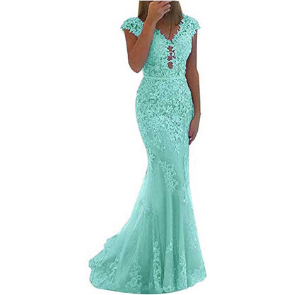 Lace Bridesmaid Dress Mermaid V Neck Long Evening Dresses Formal Wedding Gown