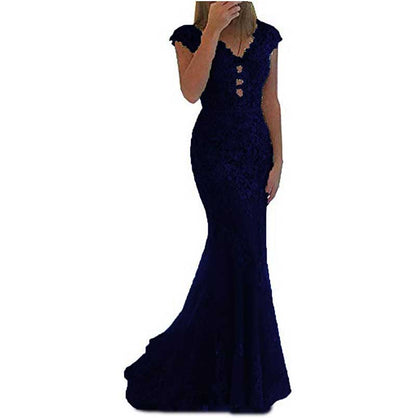 Lace Bridesmaid Dress Mermaid V Neck Long Evening Dresses Formal Wedding Gown