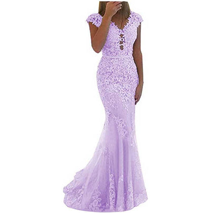 Lace Bridesmaid Dress Mermaid V Neck Long Evening Dresses Formal Wedding Gown