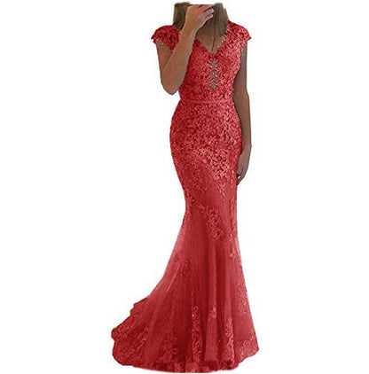 Lace Bridesmaid Dress Mermaid V Neck Long Evening Dresses Formal Wedding Gown